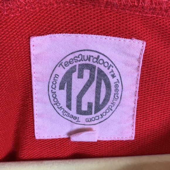 Tees2urdoor red long sleeved sweatshirt with a black/animal print stripe size sm - Picture 4 of 6